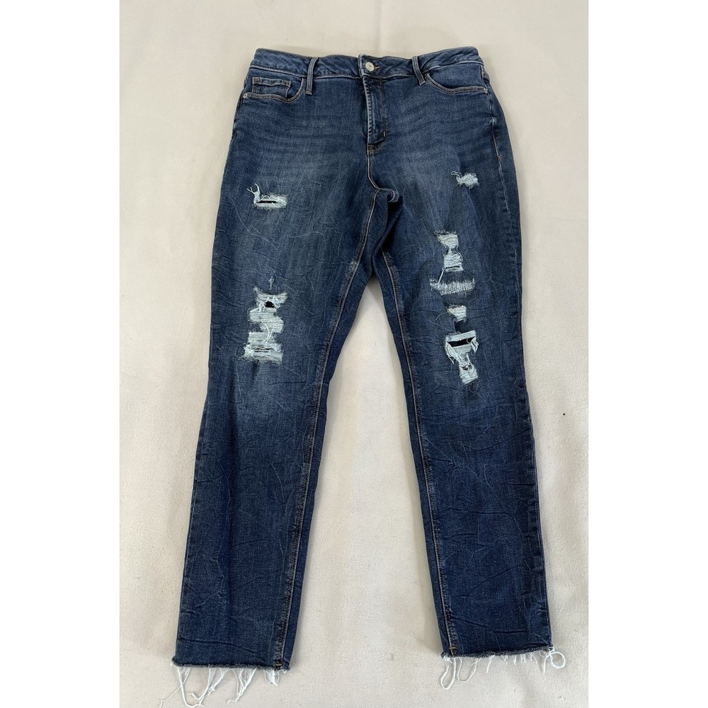 Old Navy Women's Rockstar Super Skinny High Rise Distressed Blue Jeans Sz 14
